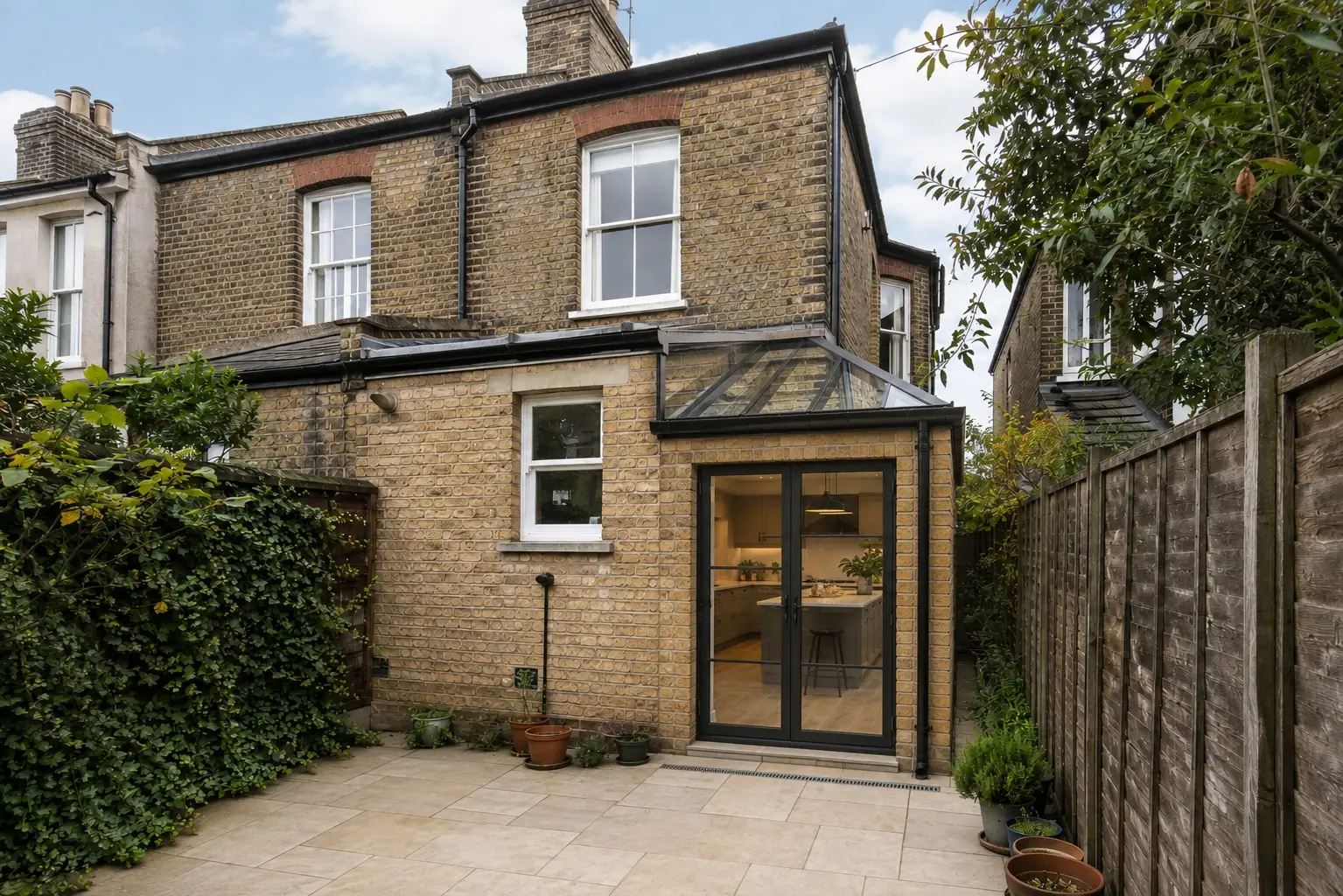 Brick rear extension with a glazed roof
