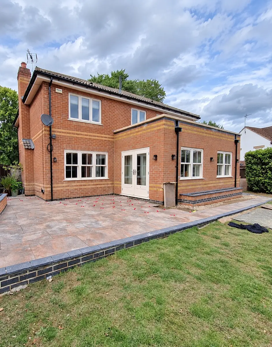 Finished rear extension at Appleby Avenue with French doors onto a new patio