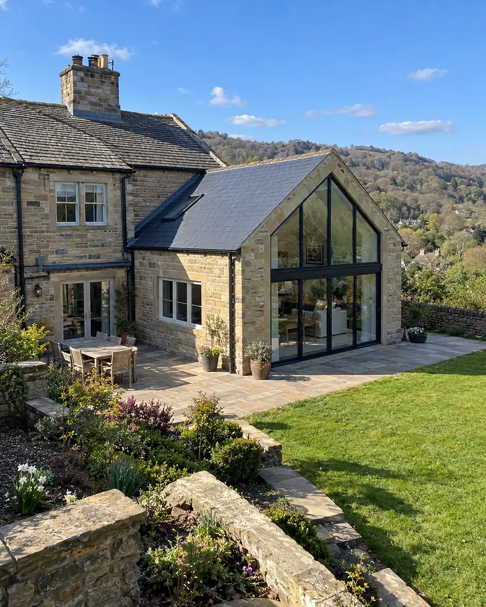 Glazed gable extension on a stone house