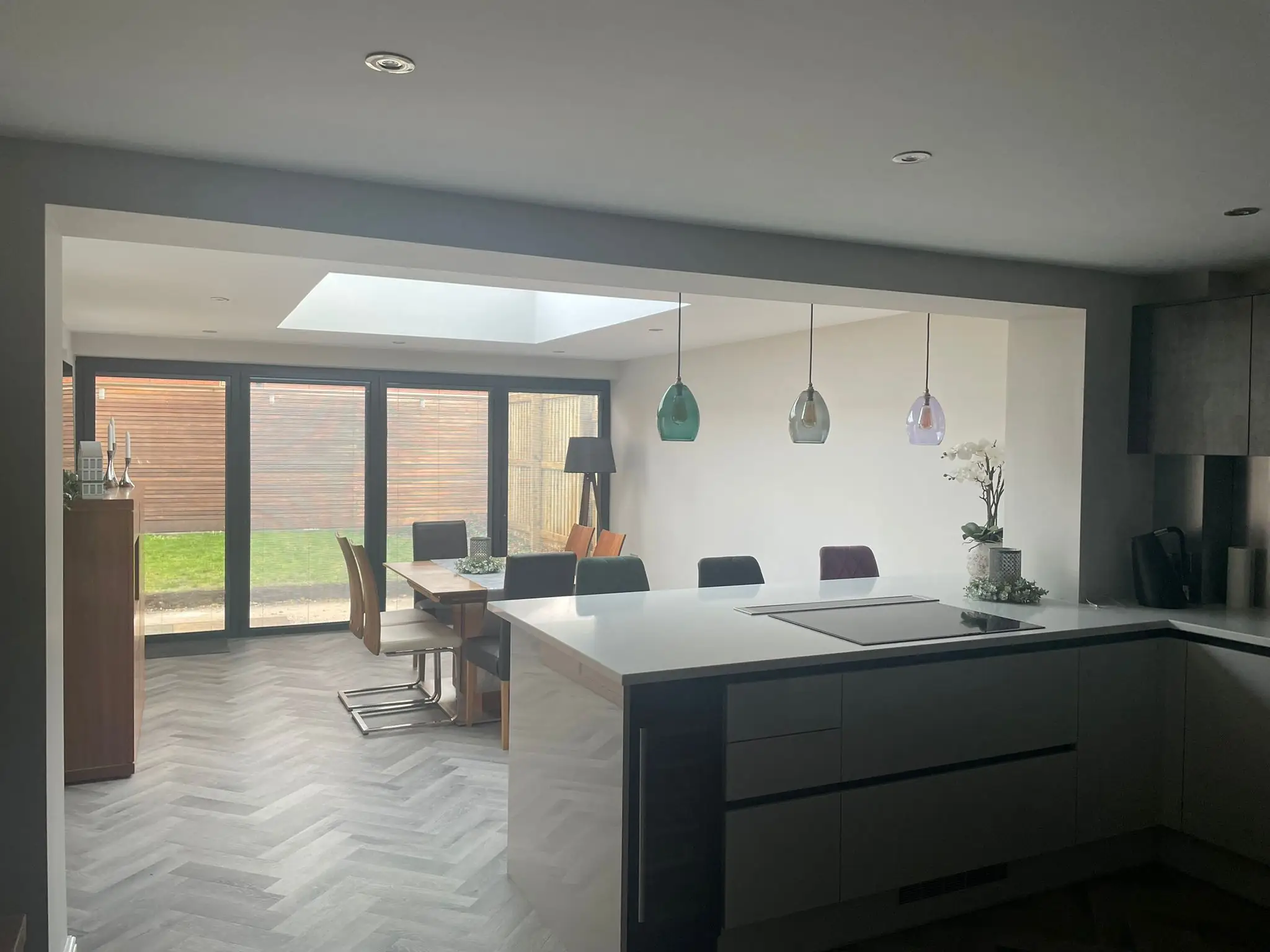 Kitchen extension with roof lantern and bifold doors