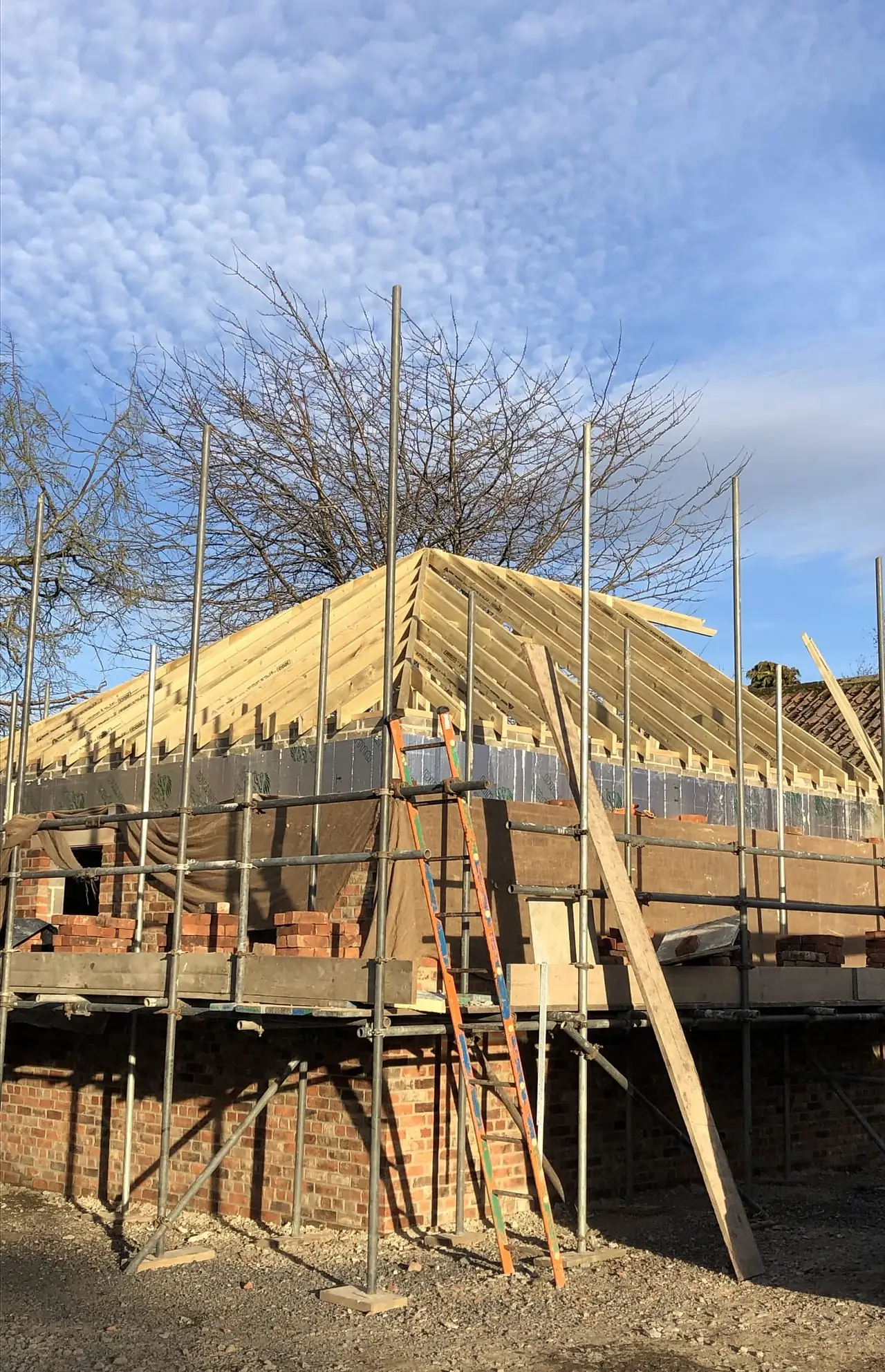 New roof structure on a barn