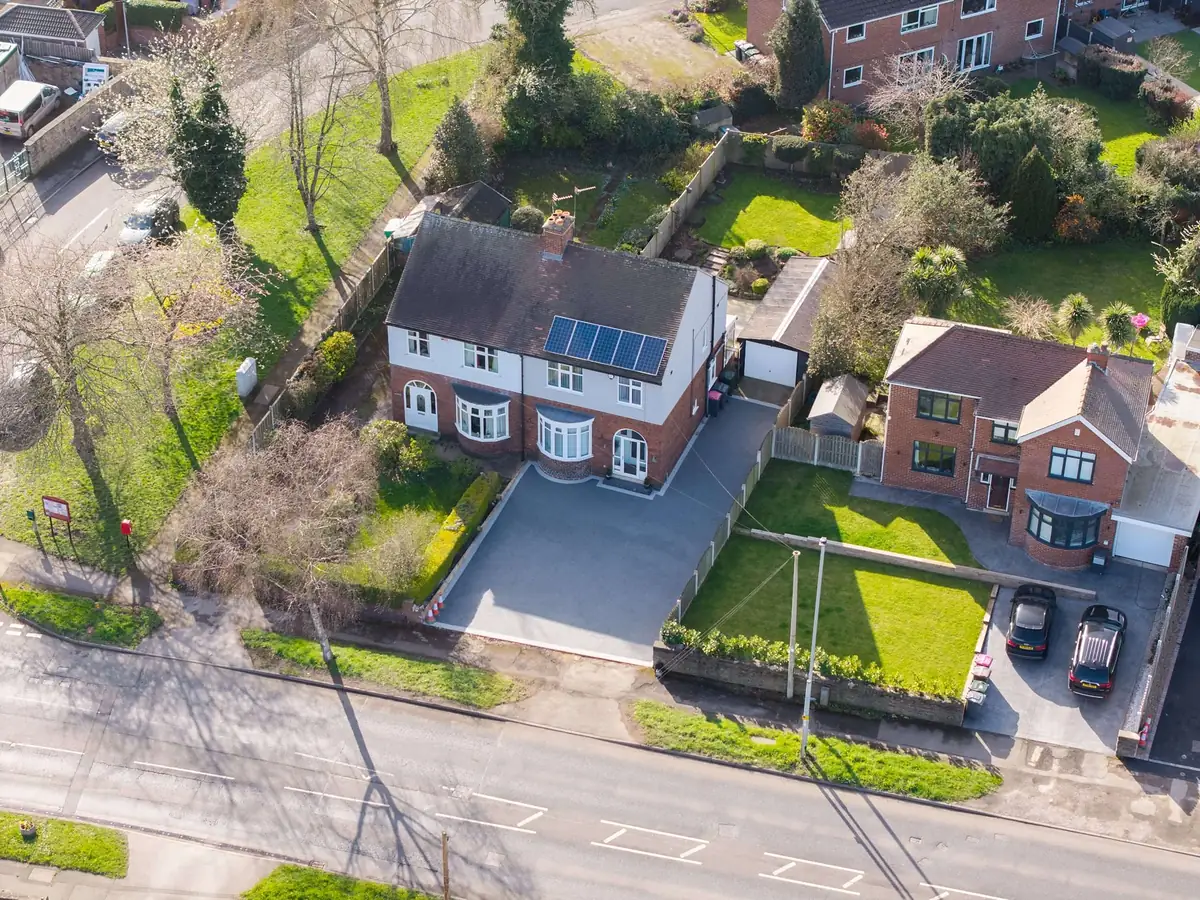 Resin driveway at a semi detached house, seen from above