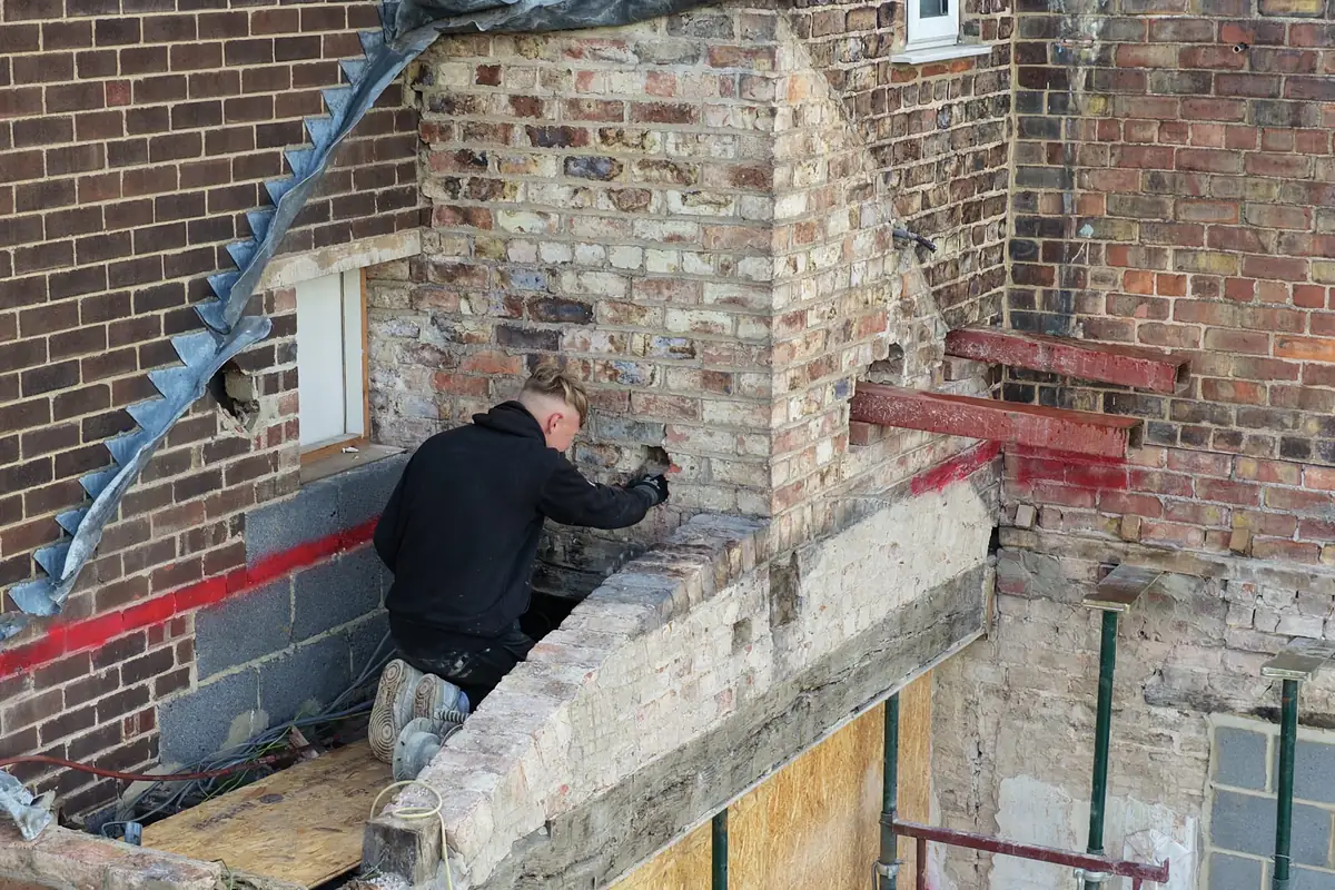 Steel going in where the new extension meets the farmhouse