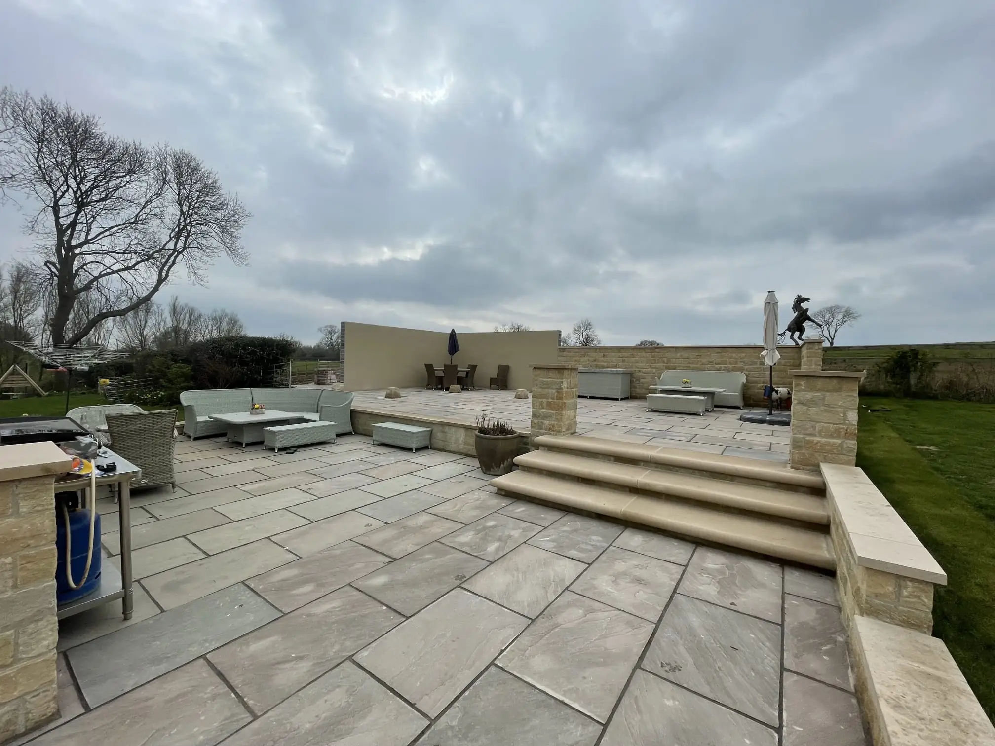 Terrace with stone steps