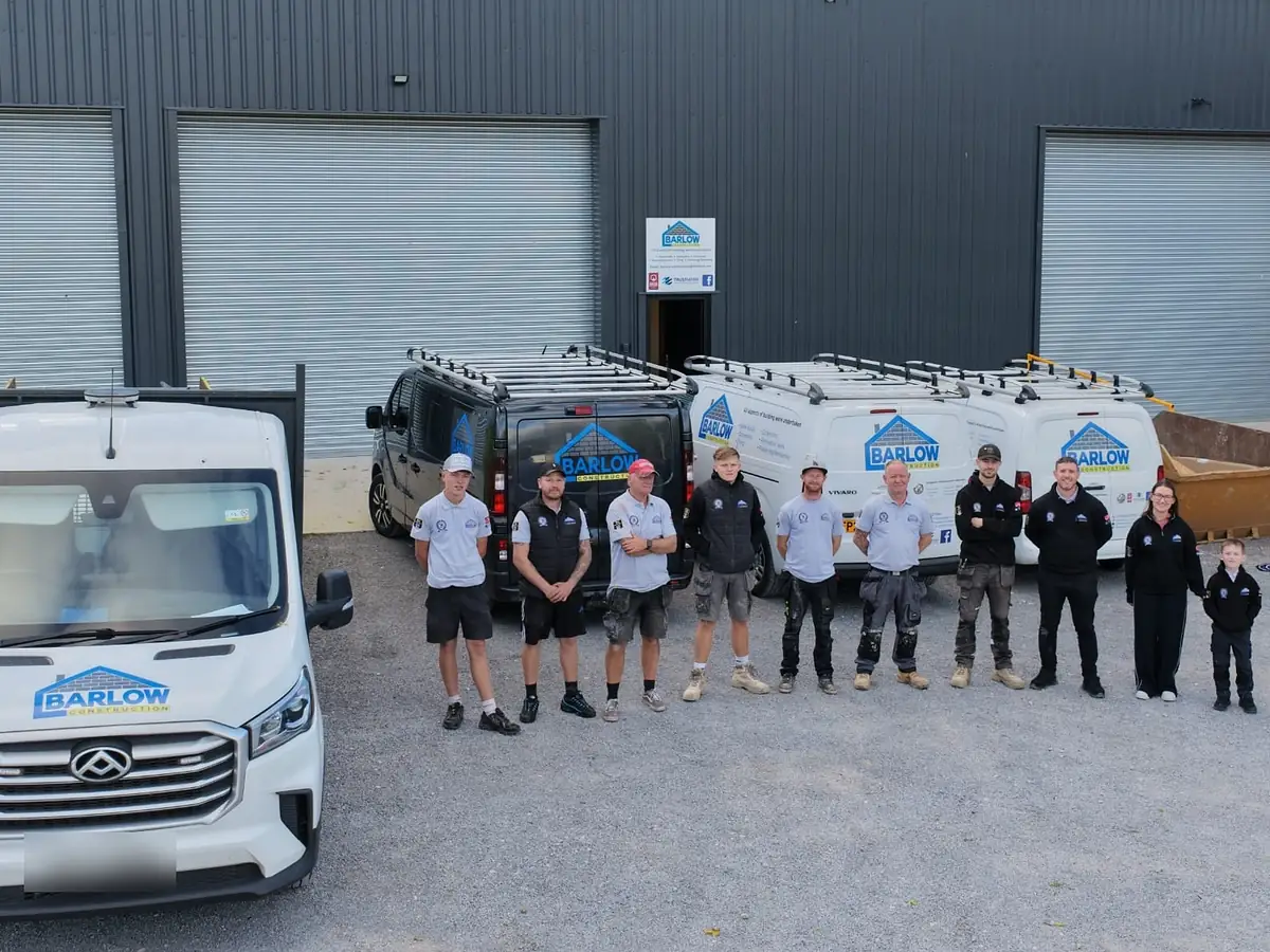 The Barlow Construction team with the vans outside our yard in Topcliffe